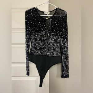 Rhinestone long sleeve mesh bodysuit